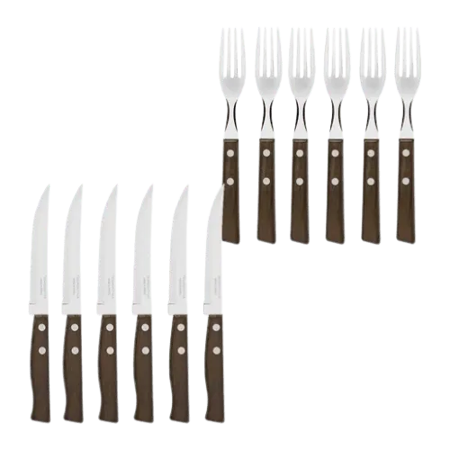 Set x12 Cubiertos Acero Inoxidable Asado Churrasco Madera 22299/009 Tramontina - Imagen 2
