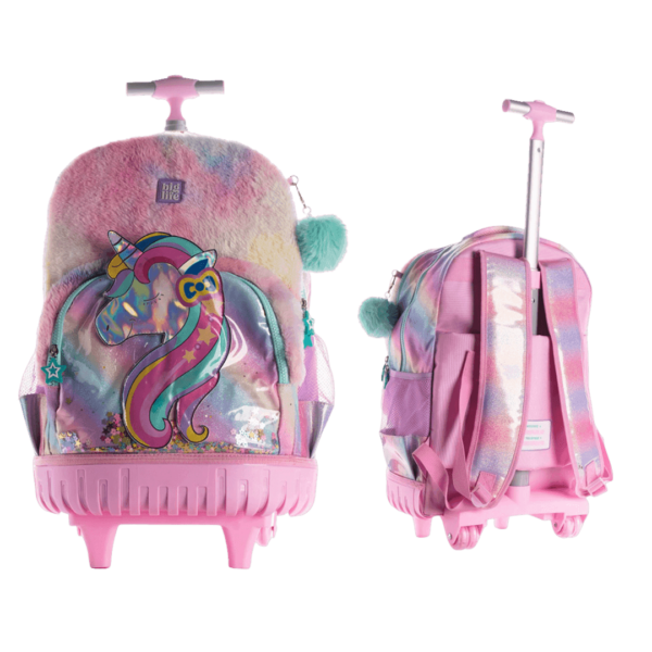 Mochila Escolar c/Carro Felpuda Unicornio 18 Pulgadas BigLife - Imagen 2