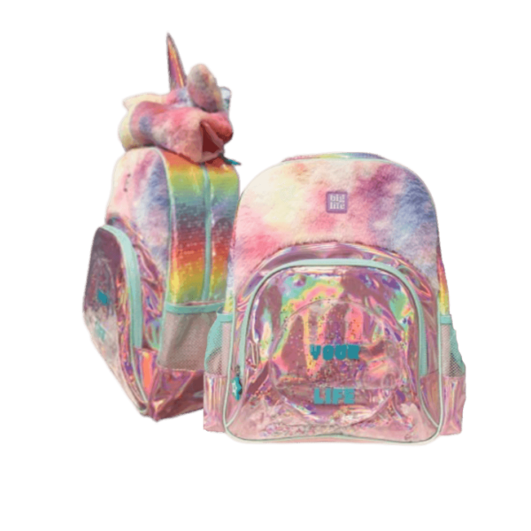Mochila Escolar Liquido Glitter c/Gorro Unicornio 16 Pulgadas BigLife
