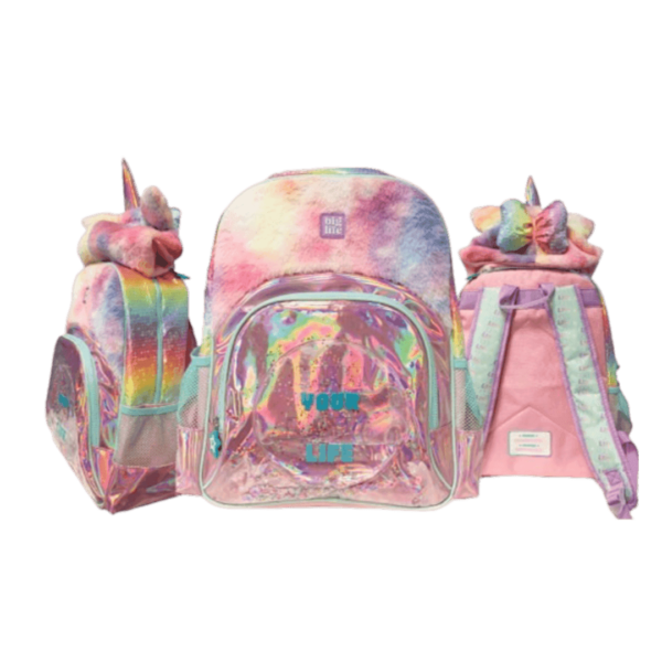 Mochila Escolar Liquido Glitter c/Gorro Unicornio 16 Pulgadas BigLife - Imagen 2