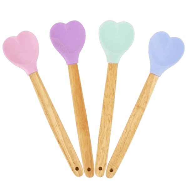 Cuchara Corazon De Silicona 30cm Mango De Madera Colores - Imagen 2