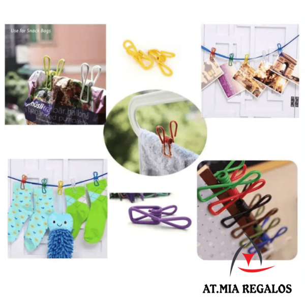 Gancho/Pinza/Clip Multiproposito Bolsas Ropa Papeles De Metal Con Recubrimiento De Vinilo Plastico x6 - Imagen 5