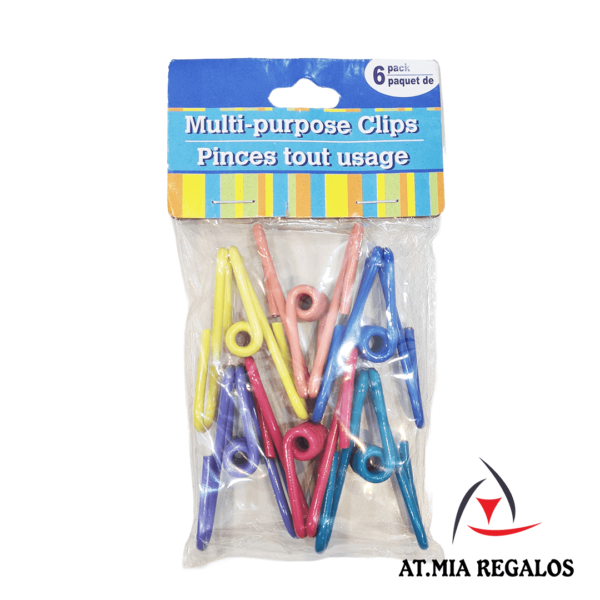 Gancho/Pinza/Clip Multiproposito Bolsas Ropa Papeles De Metal Con Recubrimiento De Vinilo Plastico x6 - Imagen 2