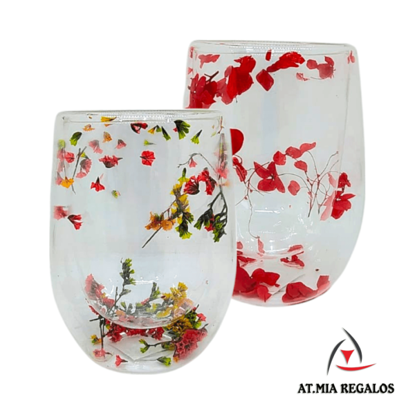 Taza de Doble Vidrio con Diseño de Flores 300ml (101772) - Imagen 2