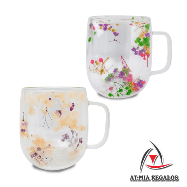Taza de Doble Vidrio con Diseño de Flores c/Asa 350ml (101789) - Imagen 2