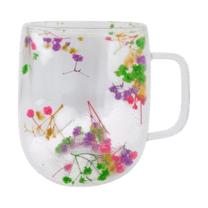 Taza de Doble Vidrio con Diseño de Flores c/Asa 350ml (101789)
