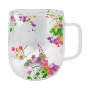 Taza de Doble Vidrio con Diseño de Flores c/Asa 350ml (101789)