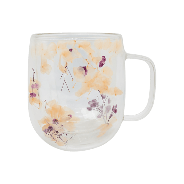 Taza de Doble Vidrio con Diseño de Flores c/Asa 350ml (101789)