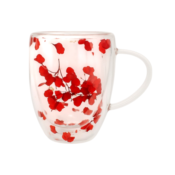 Taza de Doble Vidrio con Diseño de Flores c/Asa 350ml (101765)