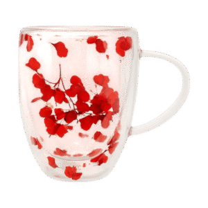 Taza de Doble Vidrio con Diseño de Flores c/Asa 350ml (101765)