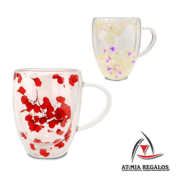Taza de Doble Vidrio con Diseño de Flores c/Asa 350ml (101765) - Imagen 2