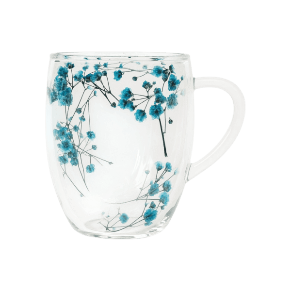 Taza de Doble Vidrio con Diseño de Flores c/Asa 350ml (100140)