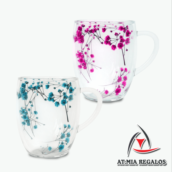 Taza de Doble Vidrio con Diseño de Flores c/Asa 350ml (100140) - Imagen 2