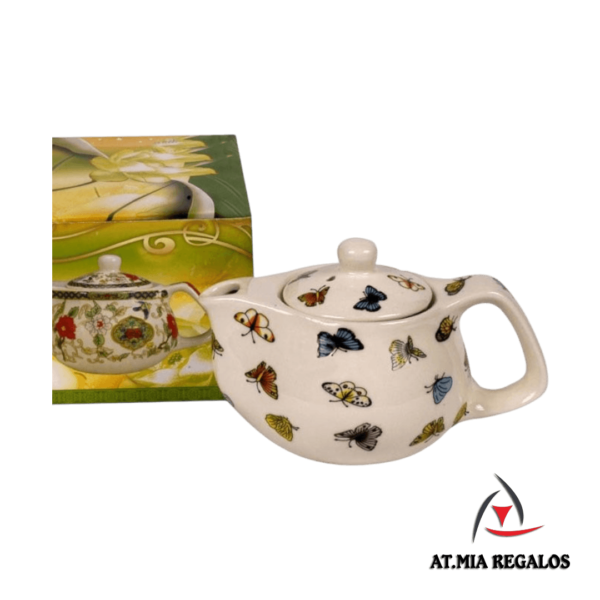 Tetera de Porcelana 250ml c/Filtro Infusor Diseño Mariposas - Imagen 2