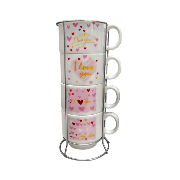 Set x4 Tazas de Cerámica Apilables Love 250ml