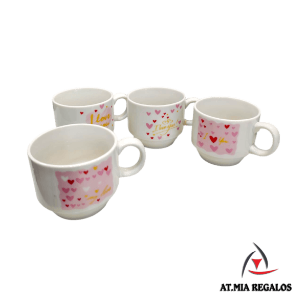 Set x4 Tazas de Cerámica Apilables Love 250ml - Imagen 2