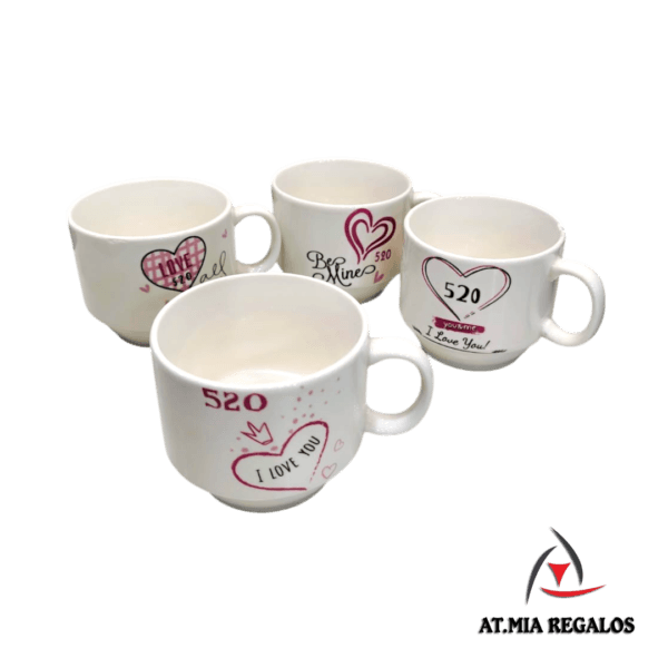 Set x4 Tazas de Cerámica Apilables Love 520 250ml - Imagen 2