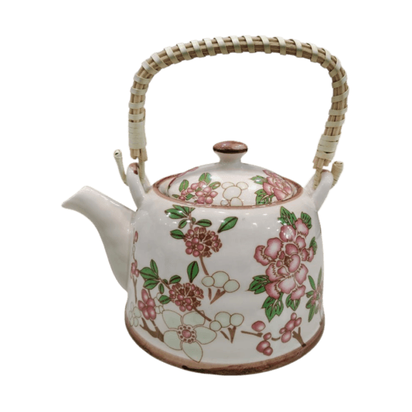 Tetera de Porcelana 800ml c/Filtro Infusor Diseño Flores Rosas