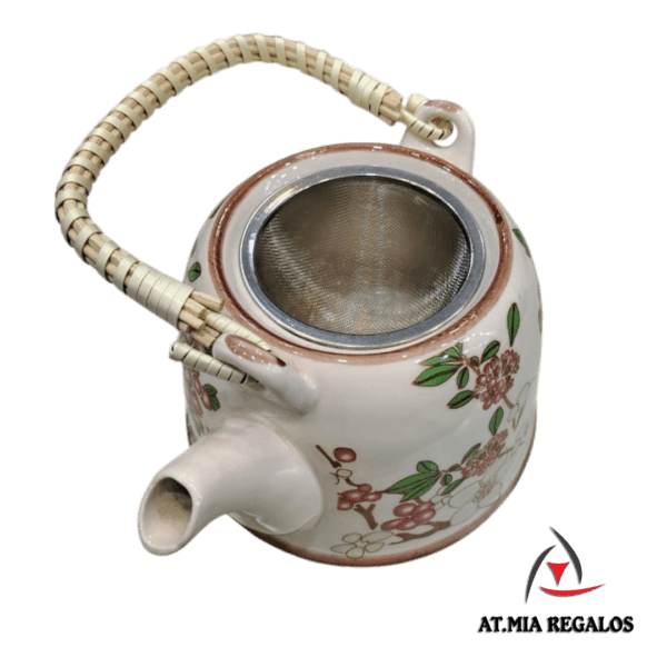 Tetera de Porcelana 800ml c/Filtro Infusor Diseño Flores Rosas - Imagen 2