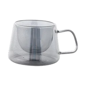 Taza de Doble Vidrio Café Fondo c/Asa Gris 200ml