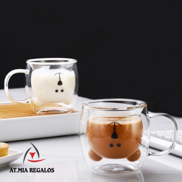 Taza de Doble Vidrio con Diseño Oso c/Asa 300ml - Imagen 2