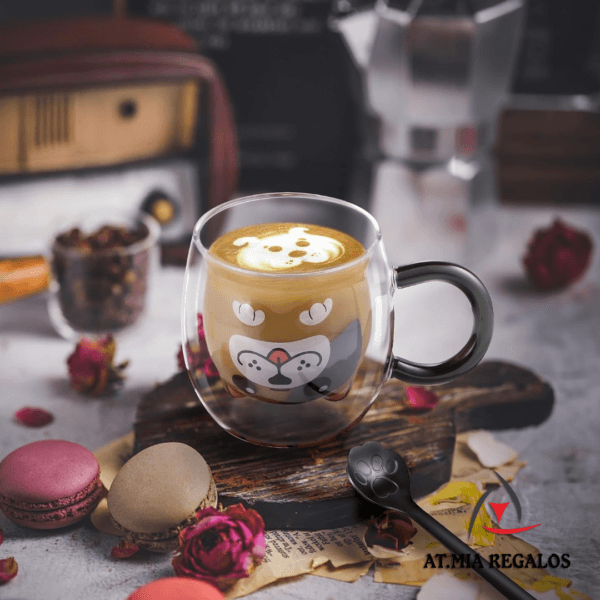 Taza de Doble Vidrio con Diseño Perro c/Asa 280ml - Imagen 2