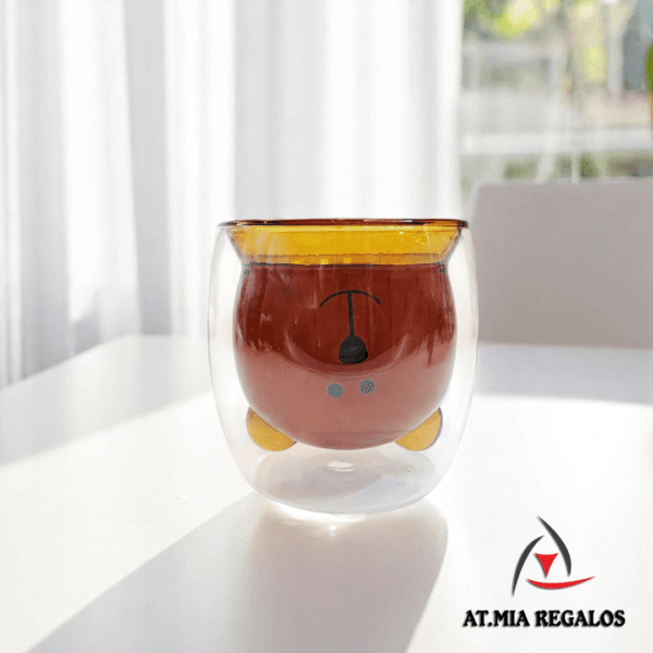 Taza de Doble Vidrio con Diseño Oso Sin Asa Color 280ml - Imagen 2
