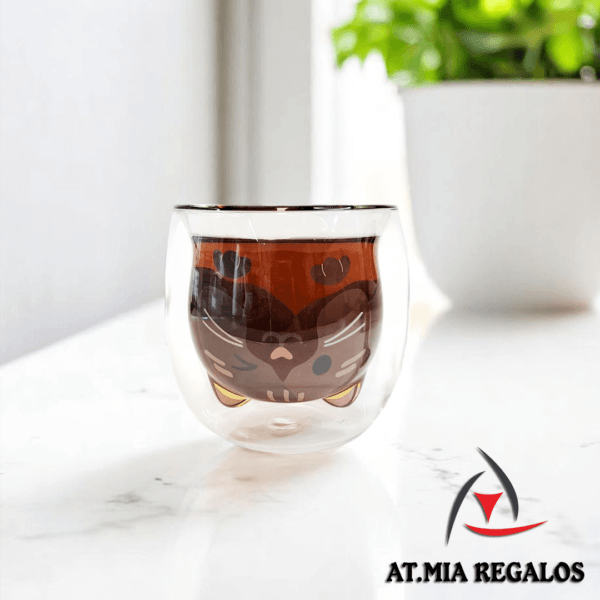 Taza de Doble Vidrio con Diseño Gato Sin Asa Color 280ml - Imagen 2