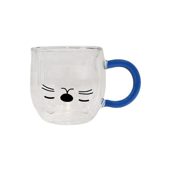 Taza de Doble Vidrio con Diseño Gato Color c/Asa 280ml