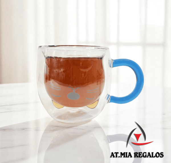Taza de Doble Vidrio con Diseño Gato Color c/Asa 280ml - Imagen 2