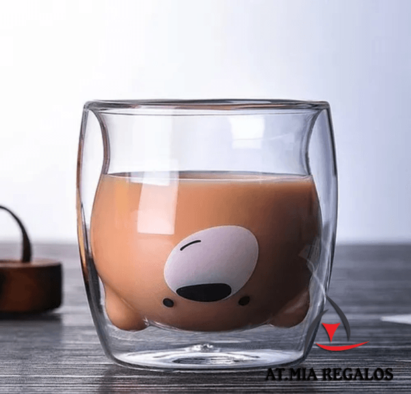 Taza de Doble Vidrio con Diseño Osito Feliz Sin Asa 300ml - Imagen 2