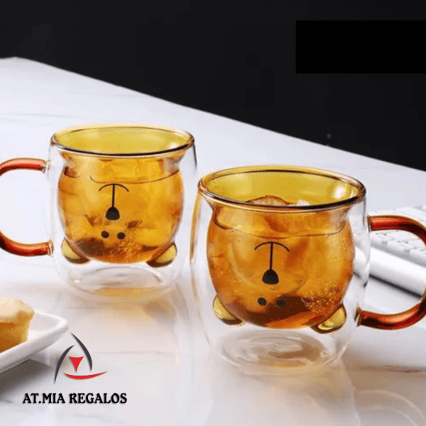 Taza de Doble Vidrio con Diseño Oso c/Asa Color 280ml - Imagen 2