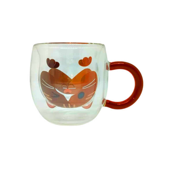 Taza de Doble Vidrio con Diseño Gato c/Asa Color 280ml