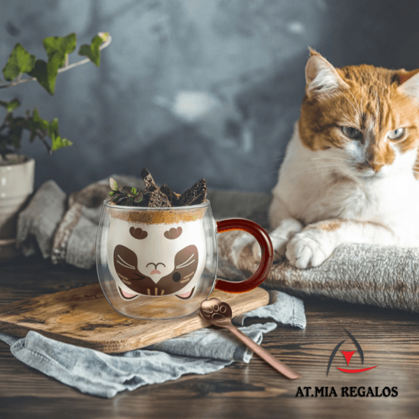 Taza de Doble Vidrio con Diseño Gato c/Asa Color 280ml - Imagen 2