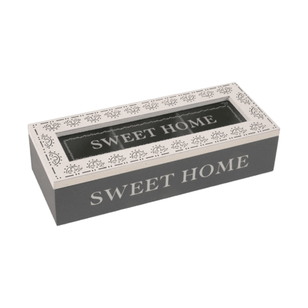 Caja De Té Madera Sweet Home 3 Divisiones Tapa Vidrio