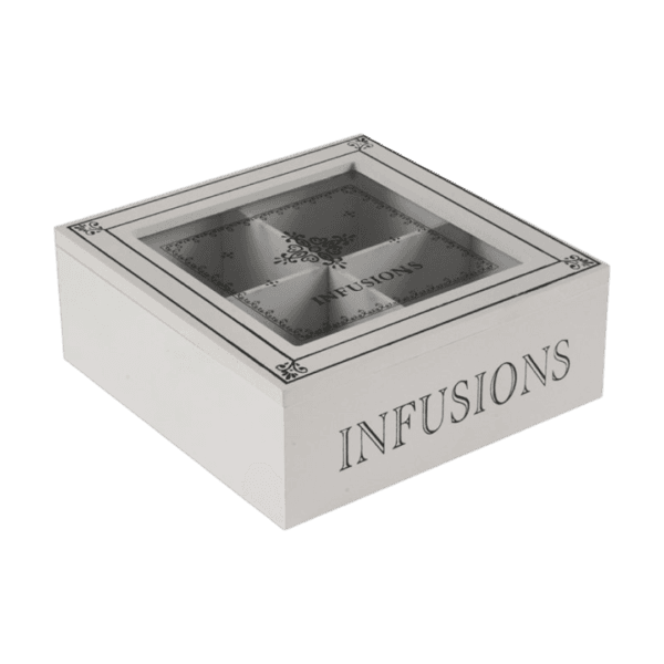 Caja De Té Madera Infusions 4 Divisiones Tapa Vidrio