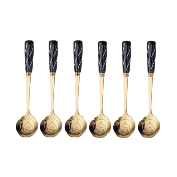 Set de Cucharas Chicas Doradas Mango Cerámico Corto Diseño Flores 13cm x6