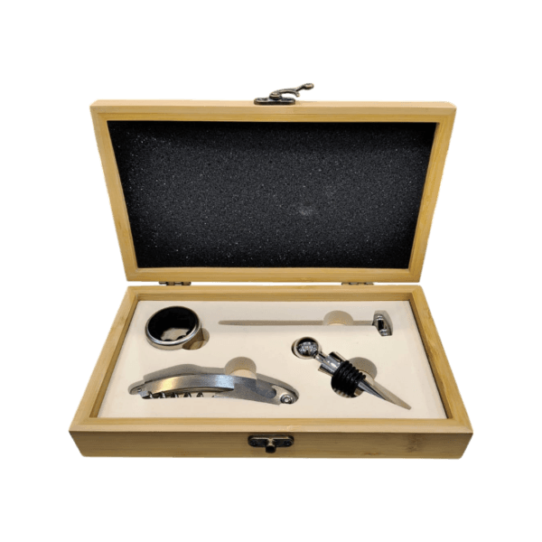 Set de Vino 4 Piezas Caja de Madera