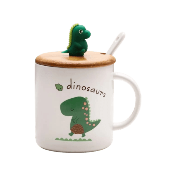 Taza de Cerámica Dinosaurio c/Cuchara y Tapa 500ml