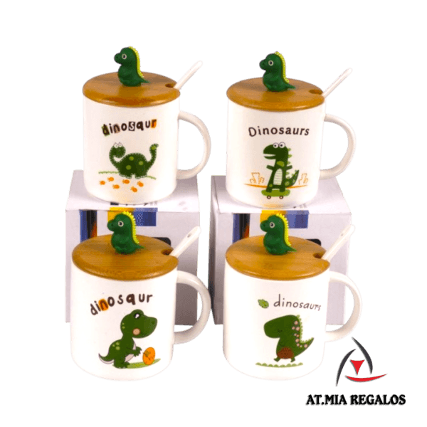 Taza de Cerámica Dinosaurio c/Cuchara y Tapa 500ml - Imagen 2