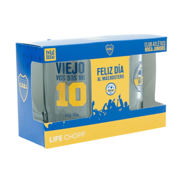 Set x2 Vasos de Vidrio Chop Boca Juniors Día del Padre BigLife 500ml