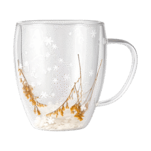 Taza de Doble Vidrio con Diseño de Copos de Nieve y Ramas c/Asa 350ml