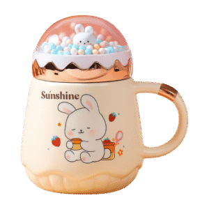 Taza de Cerámica Con Tapa Happy Lovable 420ml