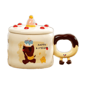 Taza de Cerámica Con Tapa Happy Birthday Cake 420ml