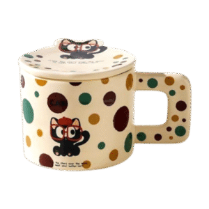 Taza de Cerámica Con Tapa Gatito Curioso 350ml