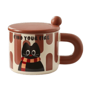 Taza de Cerámica Con Tapa + Cuchara Gatito Juguetón 400ml