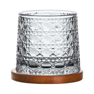 Vaso de Vidrio Whisky Giratorio C/Base de Madera Diseño Gemas 280ml