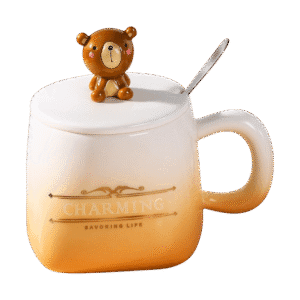 Taza de Cerámica Con Tapa + Cuchara Cute Animals 400ml