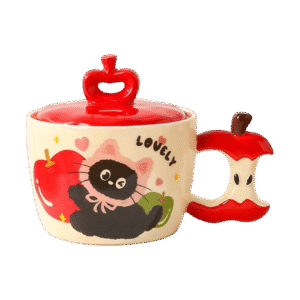 Taza de Cerámica Con Tapa Apple Gatito 450ml
