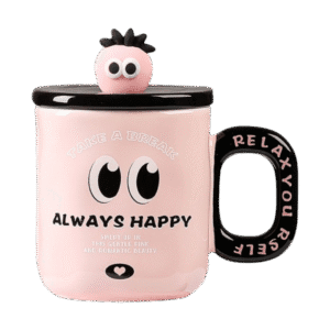 Taza de Cerámica Con Tapa + Cuchara Diseño Relax You 360ml